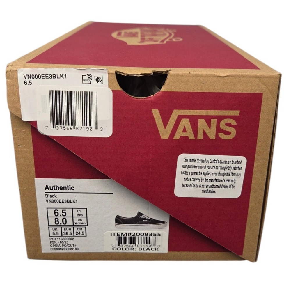 Vans Authentic Shoes Womens 8 Mens 6.5 Black White Canvas Low Top  Sneakers NWB - Picture 9 of 10